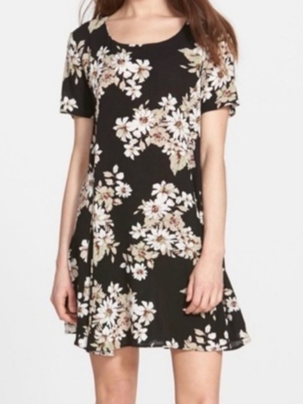 ASTR Black Floral Short Sleeve Swing Dress